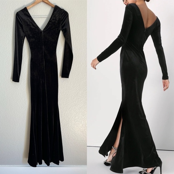 NWOT Hollywood Heyday Black Velvet Long Sleeve Mermaid Maxi Dress - Picture 5 of 12